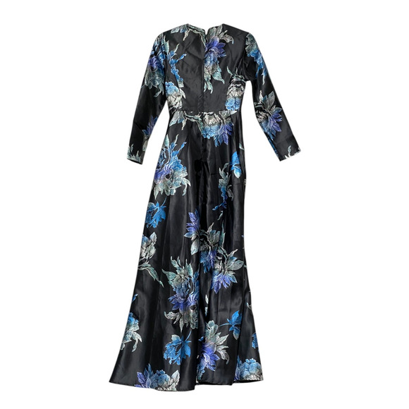 Faeriesty Evening Dress Size Small Black Blue Silver Flowers Polyester Lined NEW - Picture 2 of 9